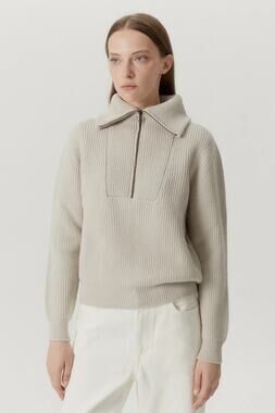 Z Supply Merino Wool Half Zip Sweater Women's Medium Beige Collared Long Sleeves